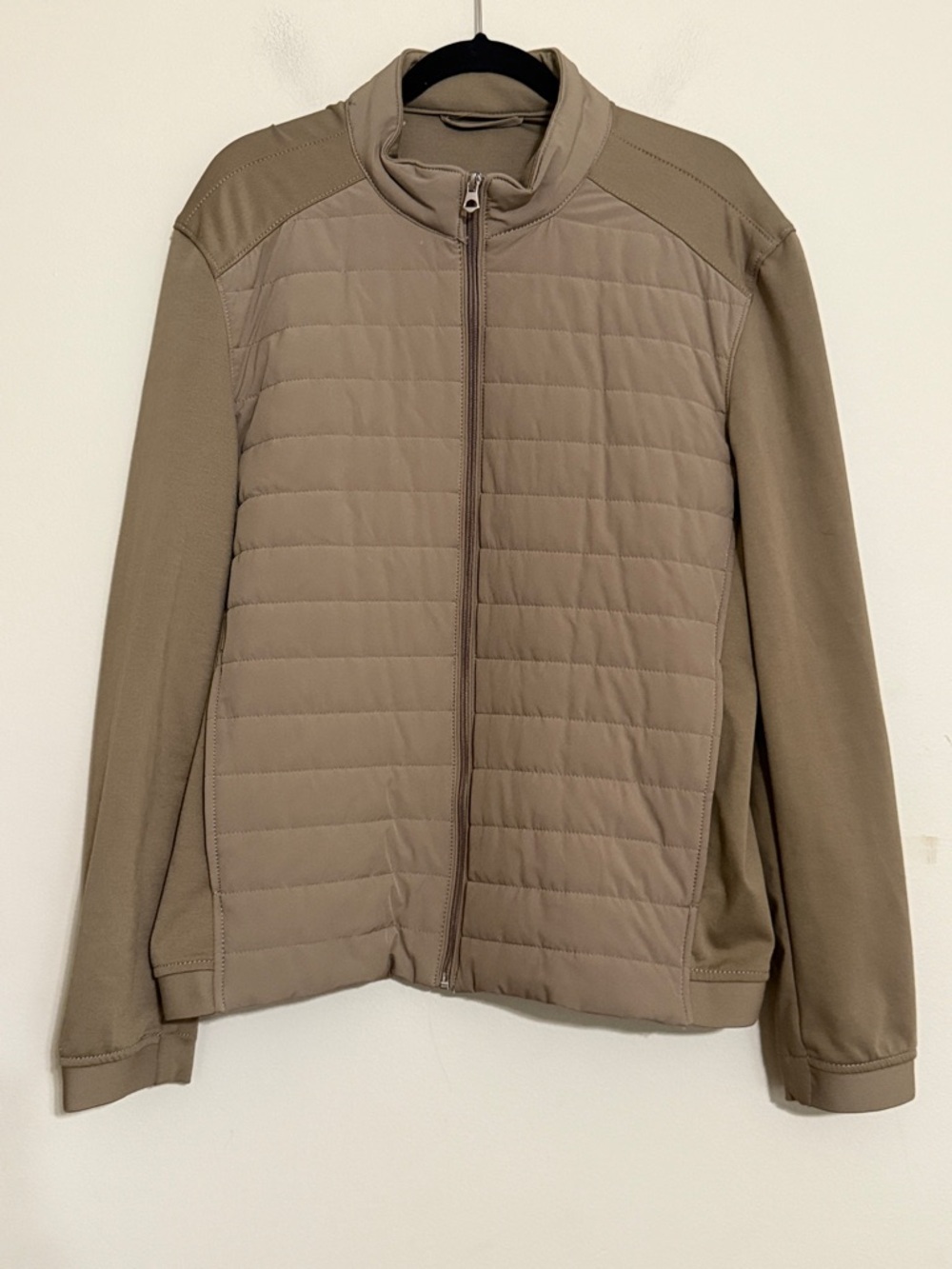 ZARA Men's Quilted Full-Zip Jacket - Taupe L casual office retro soft outdoor